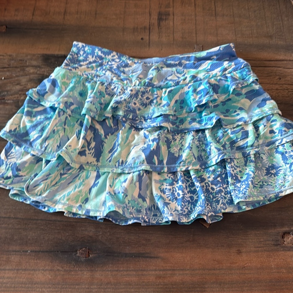 Lilly Pulitzer Luxletic Amira Skort Skirt Hey Hey Soleil Tier Ruffles Blue XS